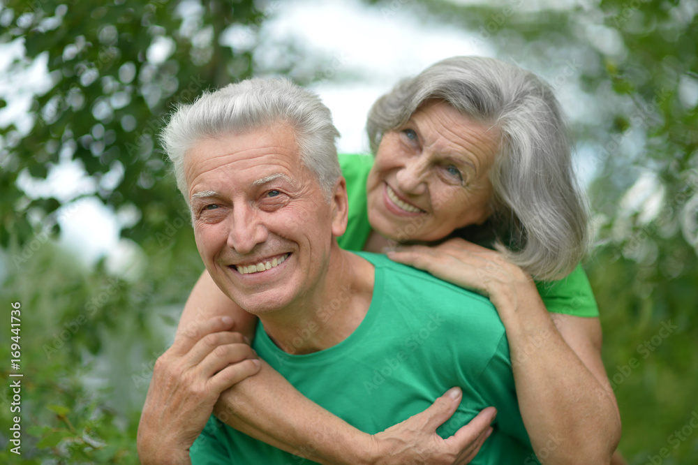  caucasian senior couple  in the park