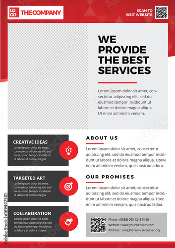 The Company A4 Flyer Template for professional agency in red - style 2