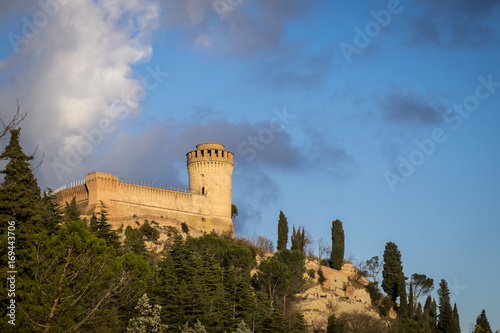 Brisighella, Ravenna, Emilia Romagna, Italy, Europe. The brick walls of a medieval fortress.