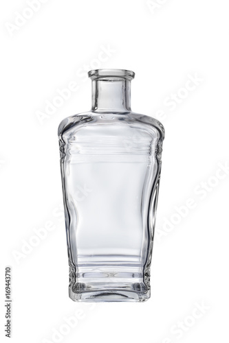 empty glass square bottle on a white background