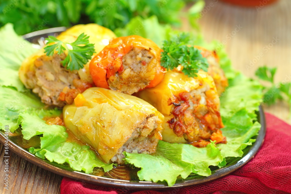 Baked peppers stuffed with meat, rice and vegetables Baked peppers stuffed with meat, rice and vegetables