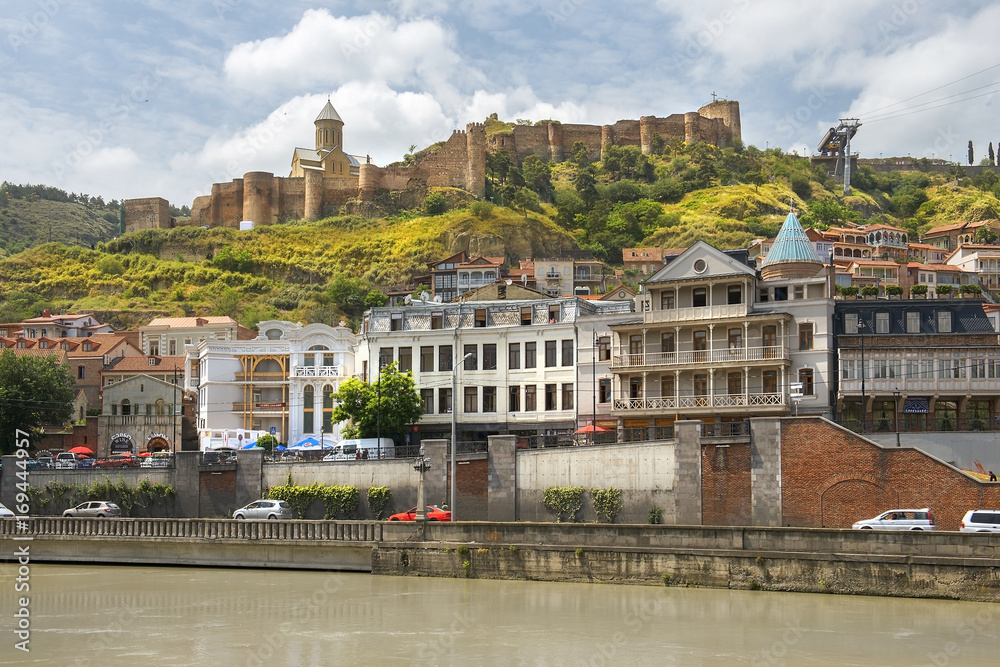 view of the Narikala, ancient fortress and old city in Tbilisi, capital of Georgia