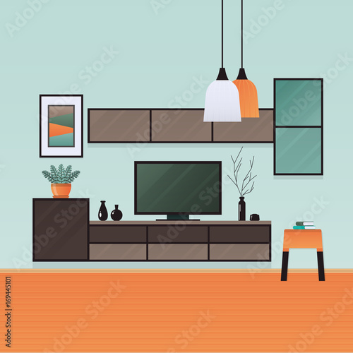 Living room interior . Furniture in flat style . Vector illustration.