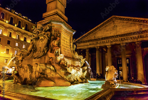 Photography Della Porta Fountain Pantheon Piazza Rotunda Night Rome Italy
