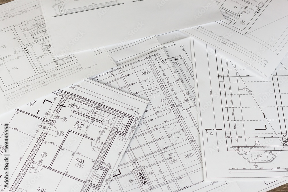 Plans of building. Architectural project. Floor plan designed building ...