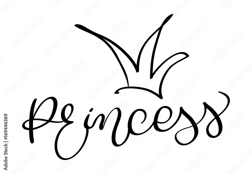 Obraz premium princess word with crown on white background. Hand drawn Calligraphy lettering Vector illustration EPS10