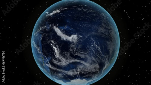 New Zealand. 3D Earth in space - zoom in on New Zealand outlined. Star sky background