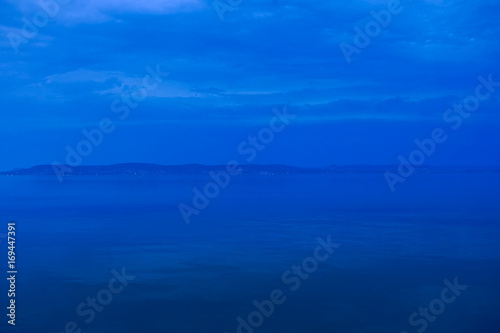 blue after sunset at Balaton lake - end of summer, low light, long exposure