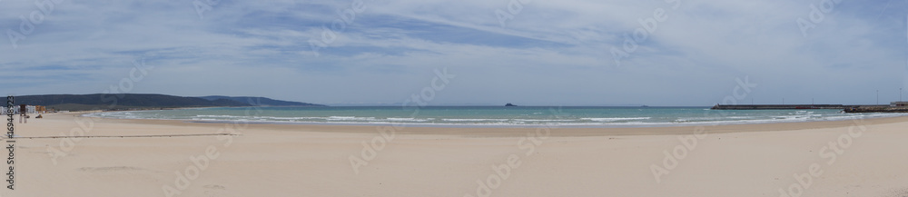 Barbate beach in May panoramic view. Barbate is a coastal town located in the province of Cádiz, It is situated at the mouth of the River Barbate, between Zahara de los Atunes and Los Caños de Meca.