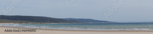 Barbate beach in May panoramic view. Barbate is a coastal town located in the province of Cádiz, It is situated at the mouth of the River Barbate, between Zahara de los Atunes and Los Caños de Meca.