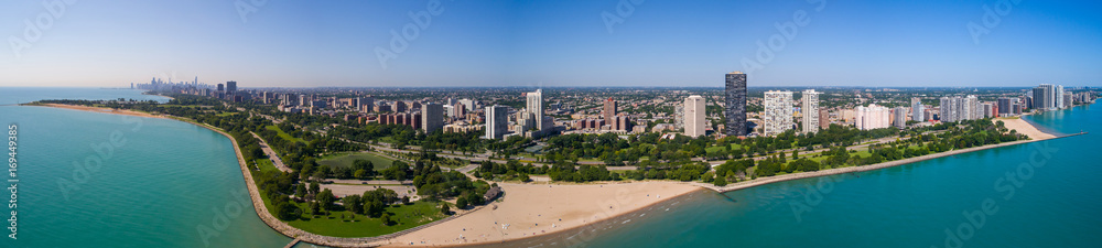 Aerial panorama Chicago summer beach