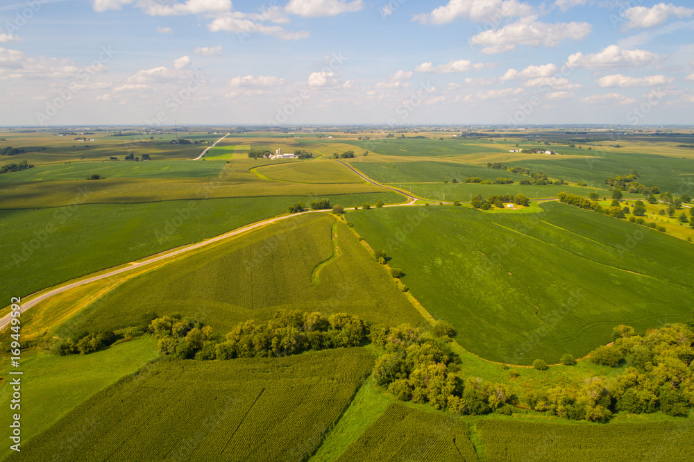 Naklejka premium Aerial Iowa farmland landscape