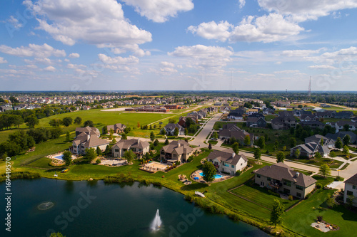 Obraz na płótnie Aerial image residential rural neighborhood in Bettendorf Iowa