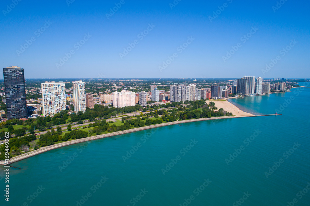 Aerial image of Chicago summer beaches