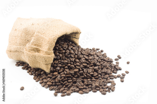 coffee beans in bag isolated on white background