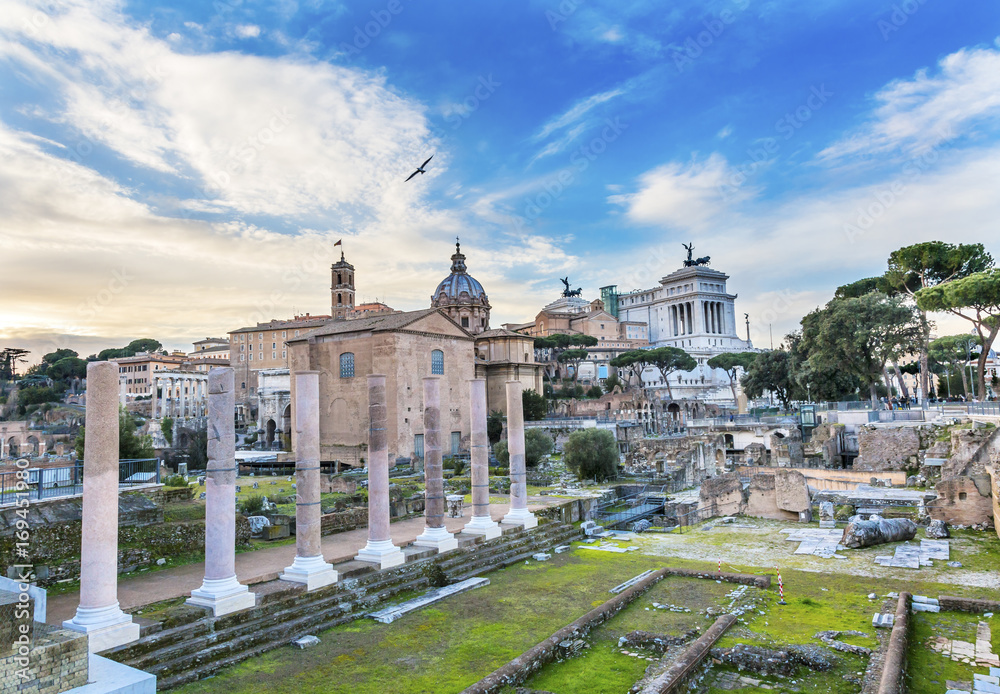 Columns Curia Churches Roman Forum Rome Italy