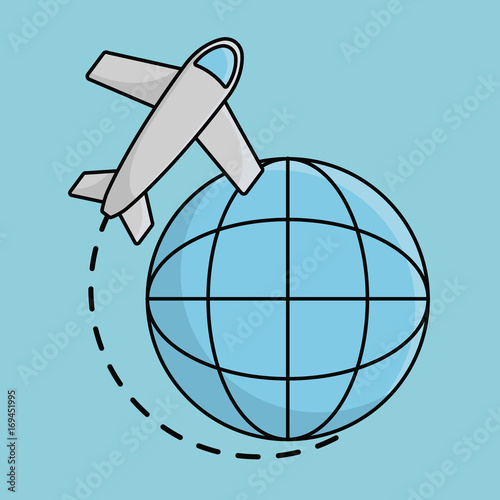 airplane and global sphere icon over blue background colorful design vector illustration