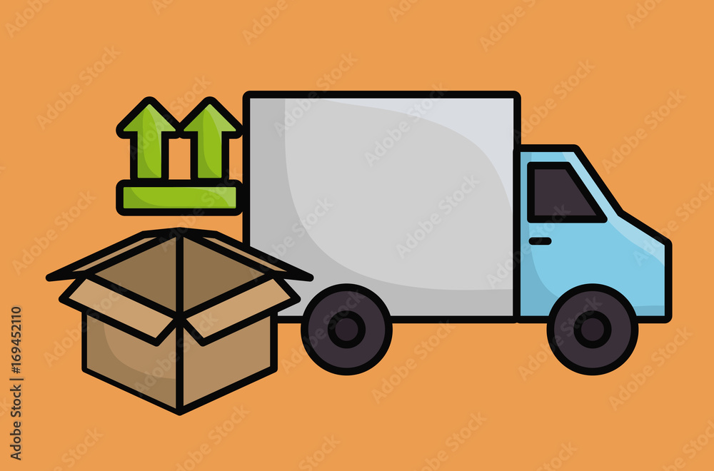 cargo truck and carton box icon over orange background colorful design vector illustration cargo truck and carton box icon over orange background colorful design vector illustration