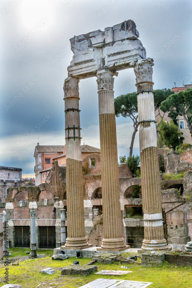 Temple of Vespasian Corinthian Columns Roman Forum Rome Italy