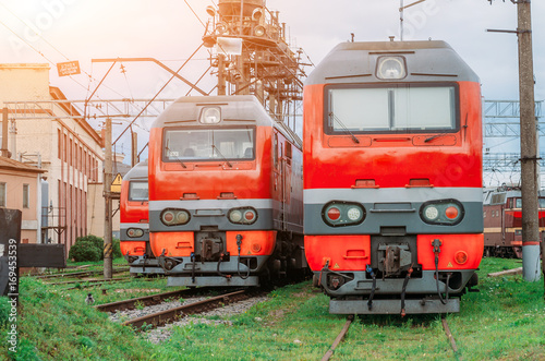 Electric locomotives are lined up on the railway