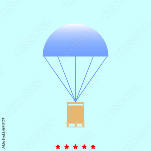Parachute with cargo set it is color icon .