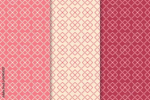 Geometric cherry pink set of seamless patterns