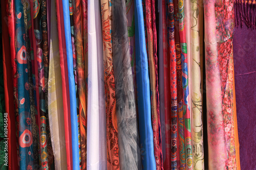 Colorful shawls at street market in Mostar , Bosnia and Herzegovina