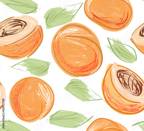 Hand drawn with pencils peaches on white