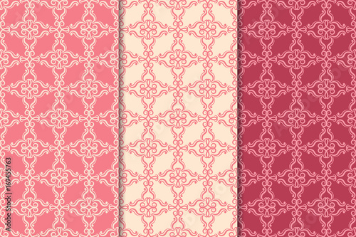 Cherry pink set of floral seamless patterns
