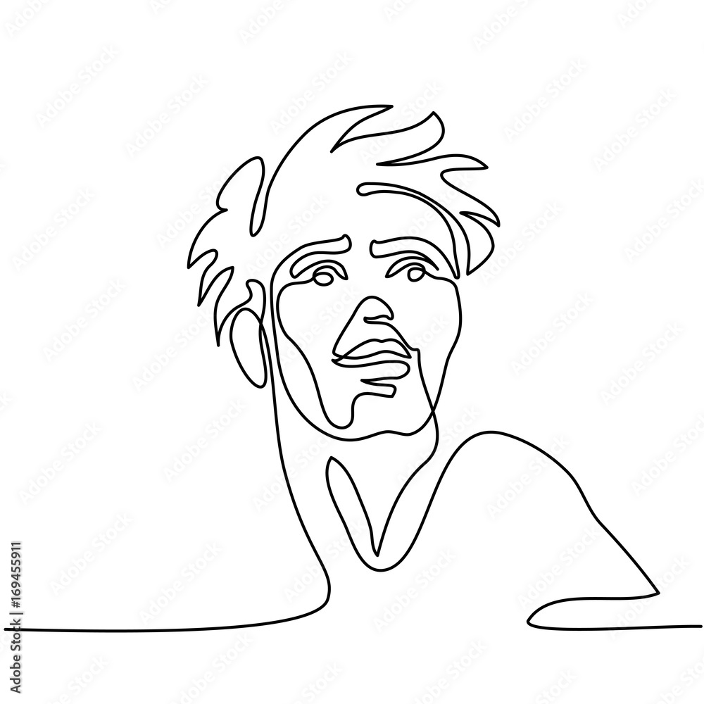 Vector continuous line drawing. Abstract portrait of young happy man Stock  Vector | Adobe Stock
