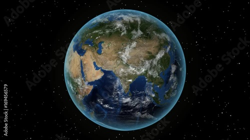Poland. 3D Earth in space - zoom in on Poland outlined. Star sky background photo