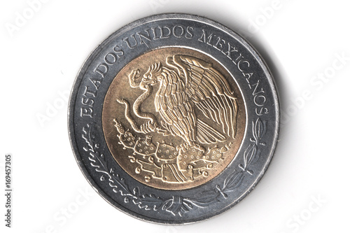 Bild auf Leinwand Moneda de cinco pesos mexicanos escudo, Currency of five Mexican pesos