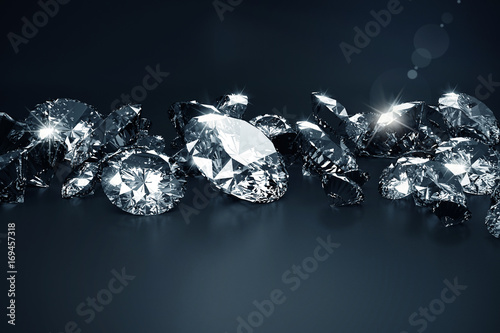 Diamonds group placed on dark blue background 3d illustration