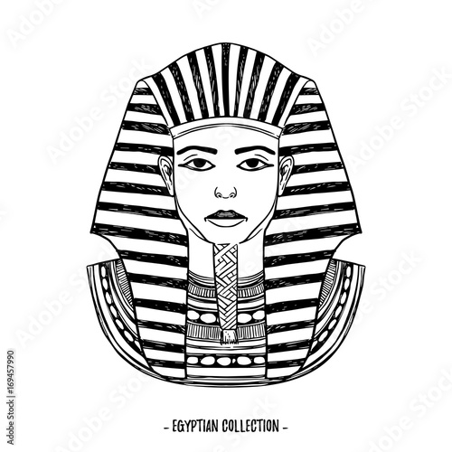 Hand drawn vector illustration - Egyptian collection. The pharaon of ancient Egypt, Tutankhamen. Perfect for invitation, web, postcard, poster, textile, print etc.