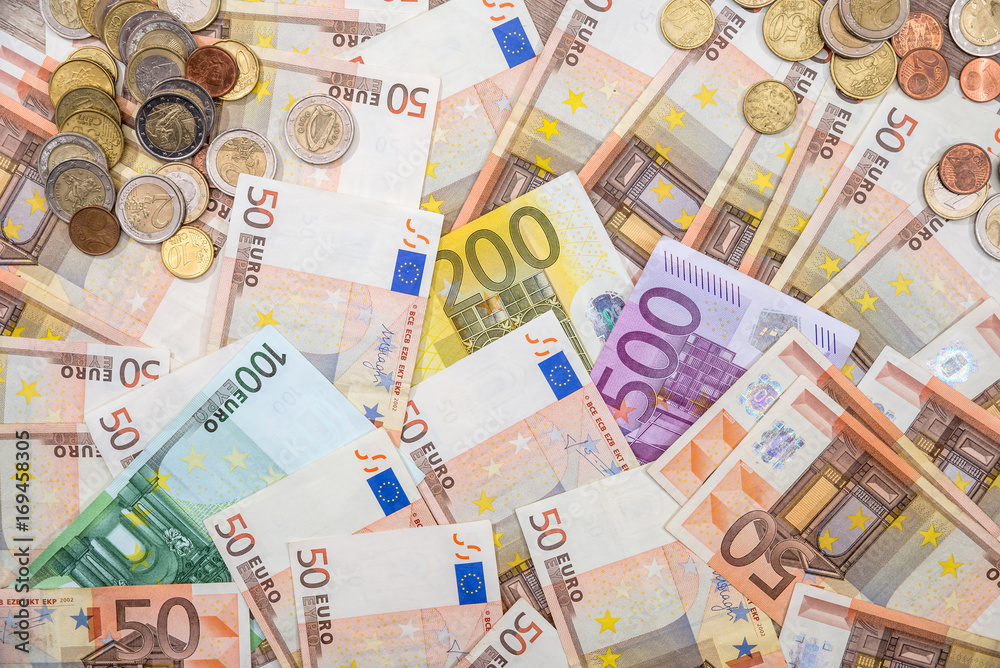 euro banknotes as background. 50 100 200 500 euro banknotes as background. 50 100 200 500