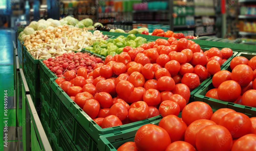 Vegetables in a supermarket, toned image