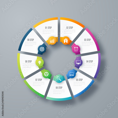 Infographics template 9 options with circle