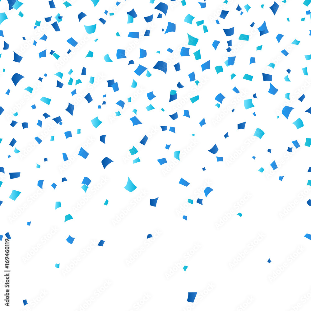 Blue Oktoberfest confetti on white background. Festive decoration in traditional colors of German national beer festival. Falling blue paper symbol of fall holiday in Germany. - obrazy, fototapety, plakaty 