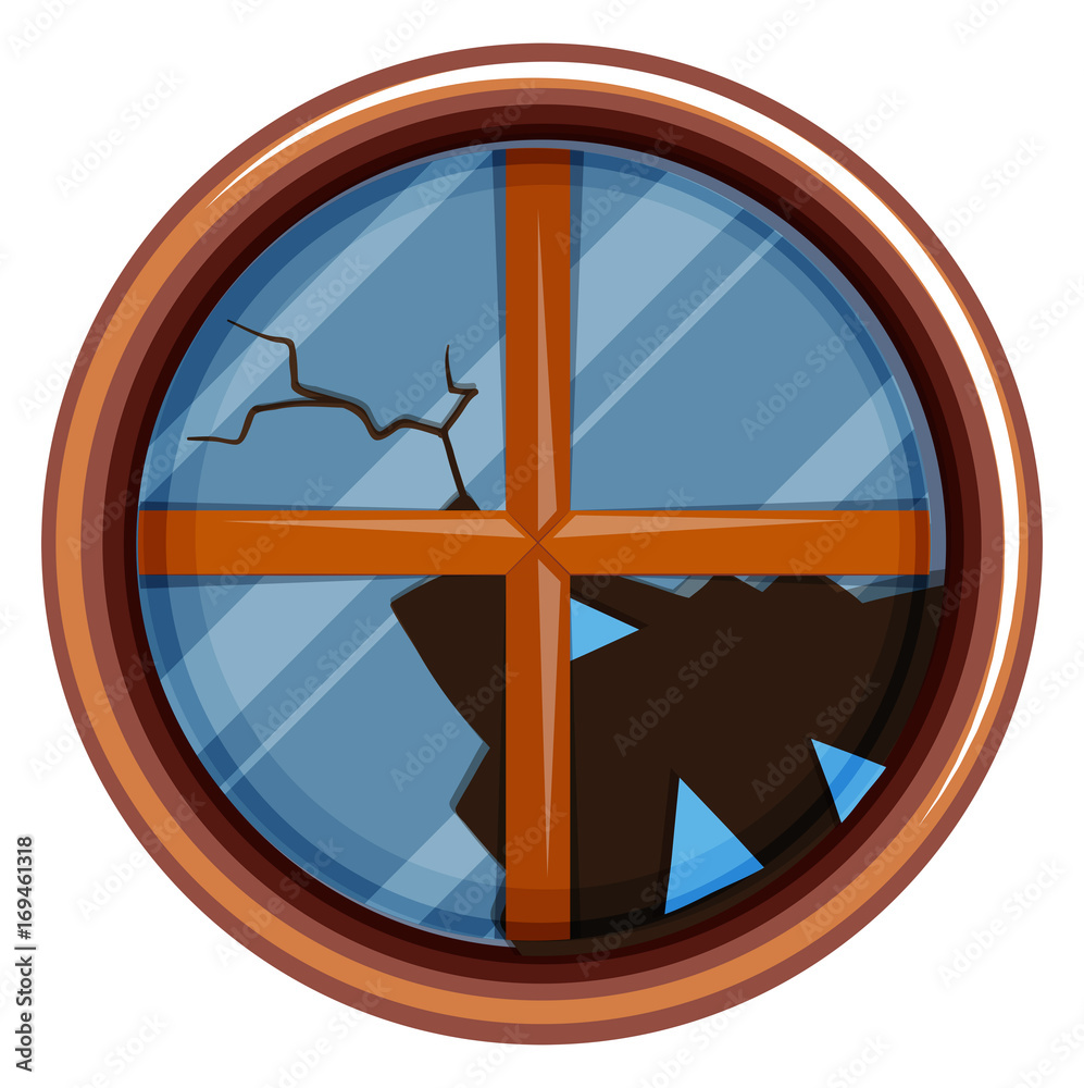 Round window with broken glass