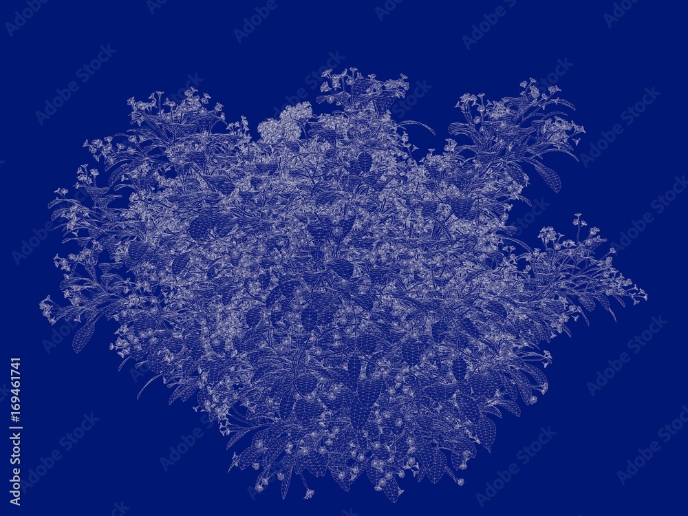 3d rendering of an outlined tree blueprint isolated on blue background 3d rendering of an outlined tree blueprint isolated on blue background