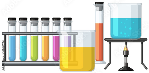 Beakers filled with colorful liquid