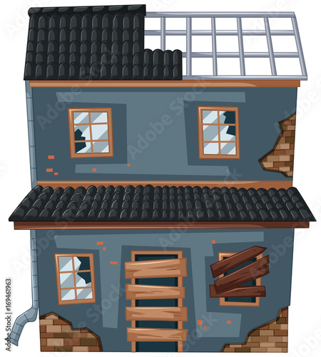 Old house with broken roof and windows