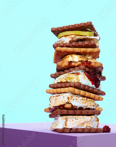 Epic Smores Stacked Hero Angle on Purple Surface with Blue Background