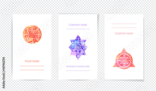 Cosmic mandala cards . Watercolor vector template .Sacred geometry, print design.