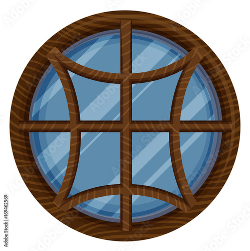 Round window with wooden frame