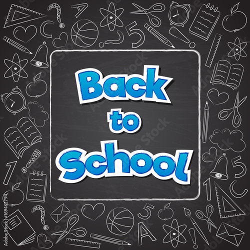 Back to School - design with frame of doodles. Vector.