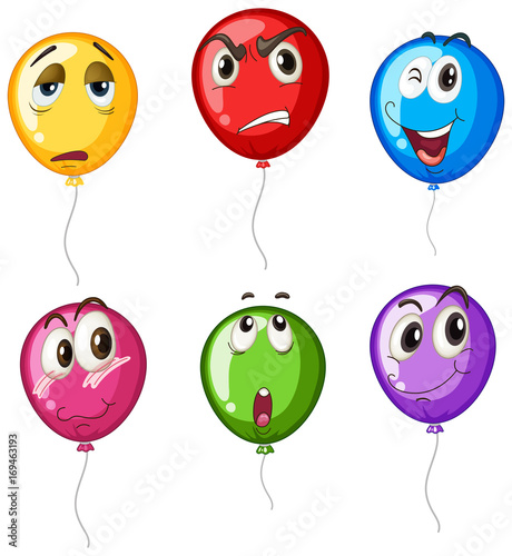 Colorful balloons with different faces