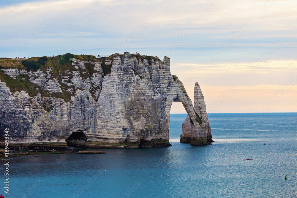 Beach and cliffs at alabaster coast of Etretat, the Normandy, Seine-Maritime department, France