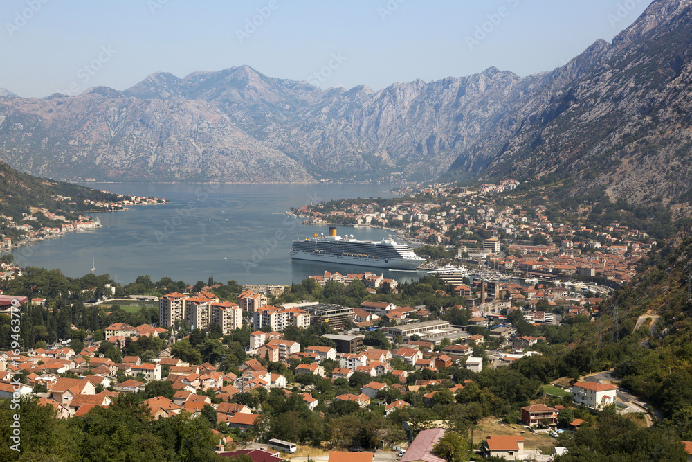 View of Kotor Bay and the city of Kotor, Montenegro.