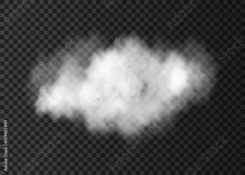 Realistic vector white smoke cloud isolated on transparent background.